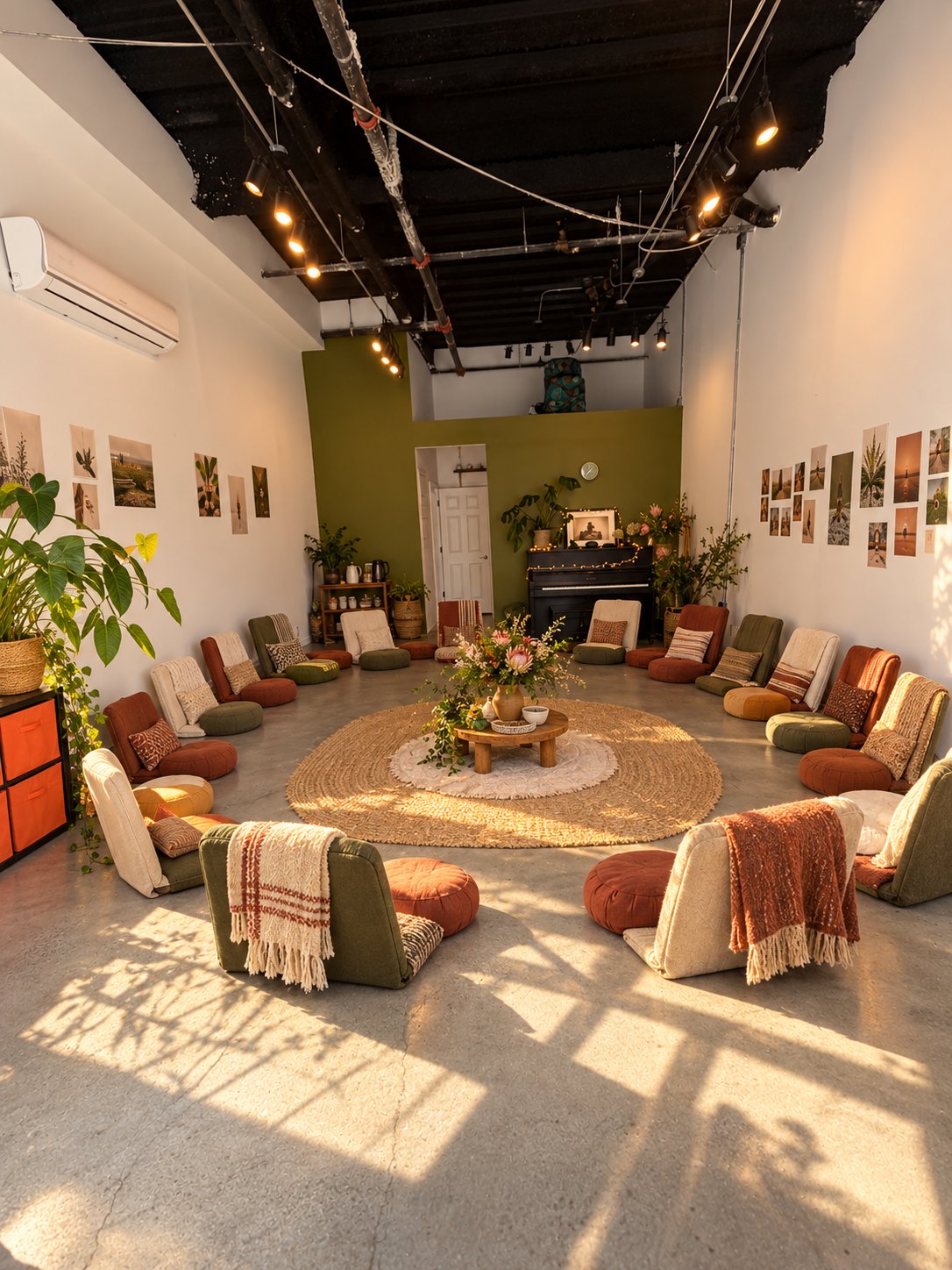 Styled concept of cushioned floor seating at RISE